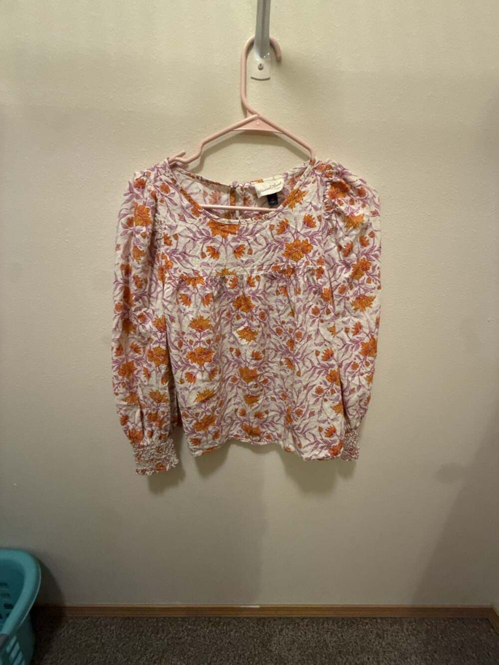Universal Thread Women's Floral Print Long Sleeve Peasant Blouse
